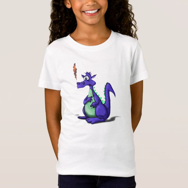Camiseta Cartoon de Dragão Roxo Preocupado (Frente)