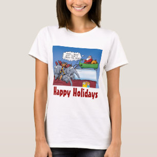 Camiseta Cartoon de Feriado Encantado por Elefantes Santas