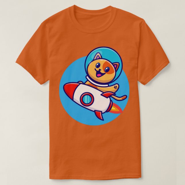Camiseta Cartoon de foguete do Astronauta de Gato Bonito (Frente do Design)
