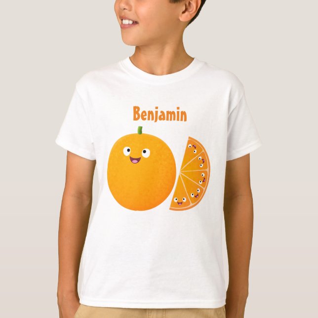 Camiseta Cartoon de fruta de citros de laranja feliz (Frente)
