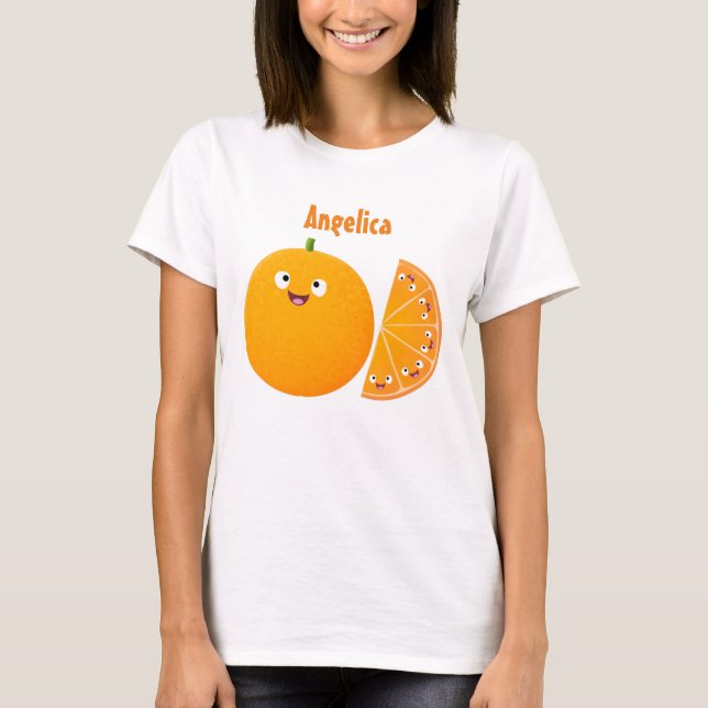 Camiseta Cartoon de fruta de citros de laranja feliz (Frente)