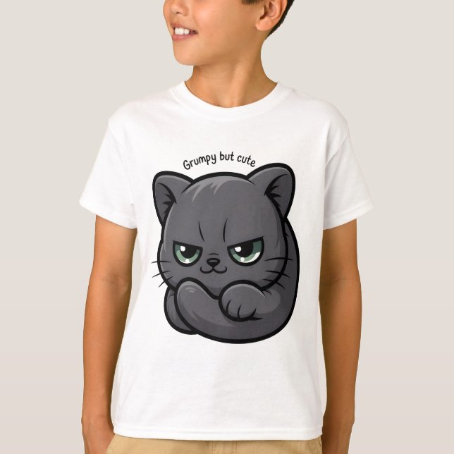 Camiseta Cartoon de Gatinho de Cinza Moody Adorable (Frente)