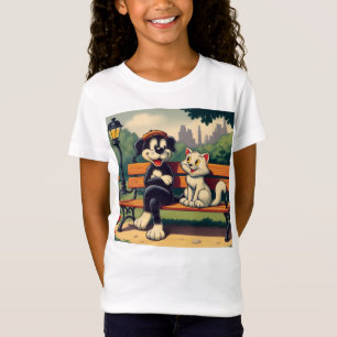 Camiseta Cartoon de gato/cão, bonito, vintado