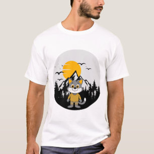 Camiseta Cartoon de gato em pé na arte da montanha da natur