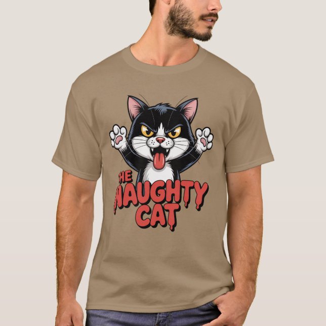Camiseta Cartoon De Gato Irritado O Gráfico De Gato Malvado (Frente)
