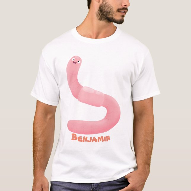 Camiseta Cartoon de minhoca rosa-branca (Frente)