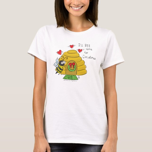 Camiseta Cartoon de Natal Bee Engraçado Feriado (Frente)