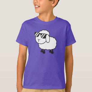 Camiseta Cartoon de Ovelha Branca de Óculos de Sol