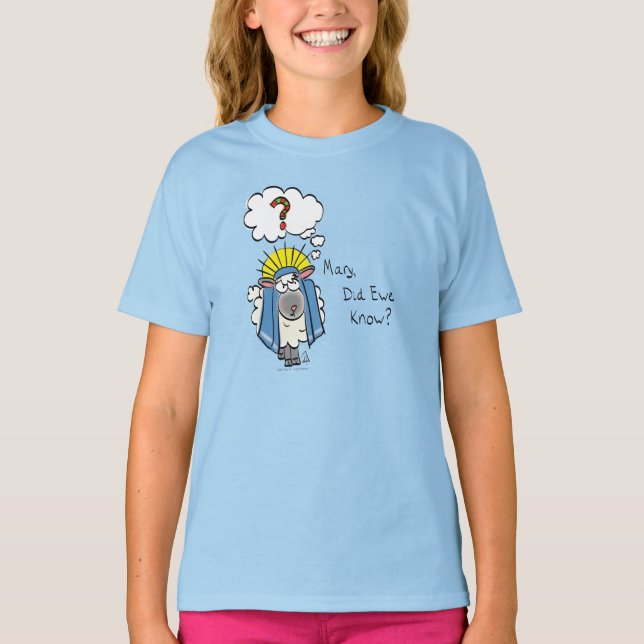 Camiseta Cartoon de Ovelha Engraçado de Natal Cristão (Frente)