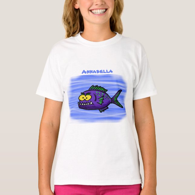 Camiseta Cartoon de peixe Piranha (Frente)