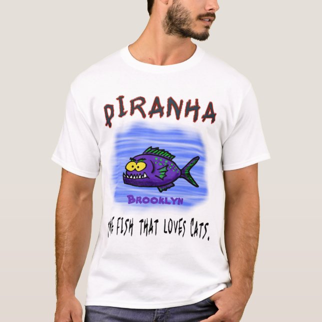 Camiseta Cartoon de peixe Piranha (Frente)