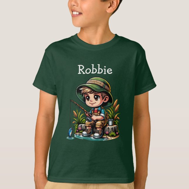 Camiseta Cartoon de Pesca de Menino Personalizado (Frente)