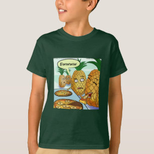 Camiseta Cartoon de Pizza de Abacaxi Engraçado