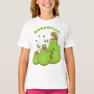 Camiseta Cartoon de plantas carnívoras verdes e engraçadas