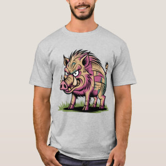 Camiseta Cartoon de Porco Selvagem Engraçado