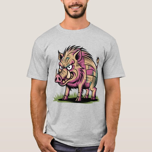 Camiseta Cartoon de Porco Selvagem Engraçado (Frente)