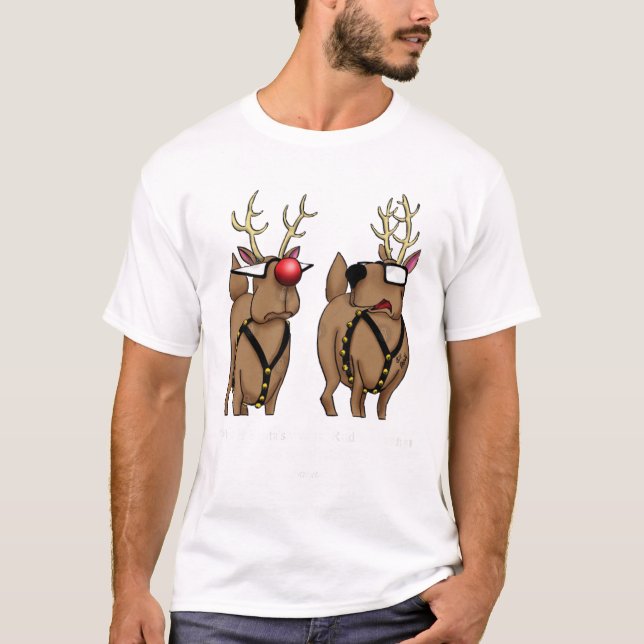Camiseta Cartoon de Reindeer, Feriado de Natal (Frente)