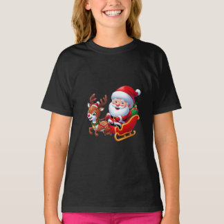 Camiseta Cartoon de Santa Claus & Reindeer - Garoto de Cami