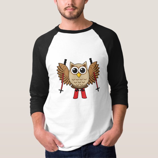 Camiseta Cartoon de Skiing Coruja (Frente)