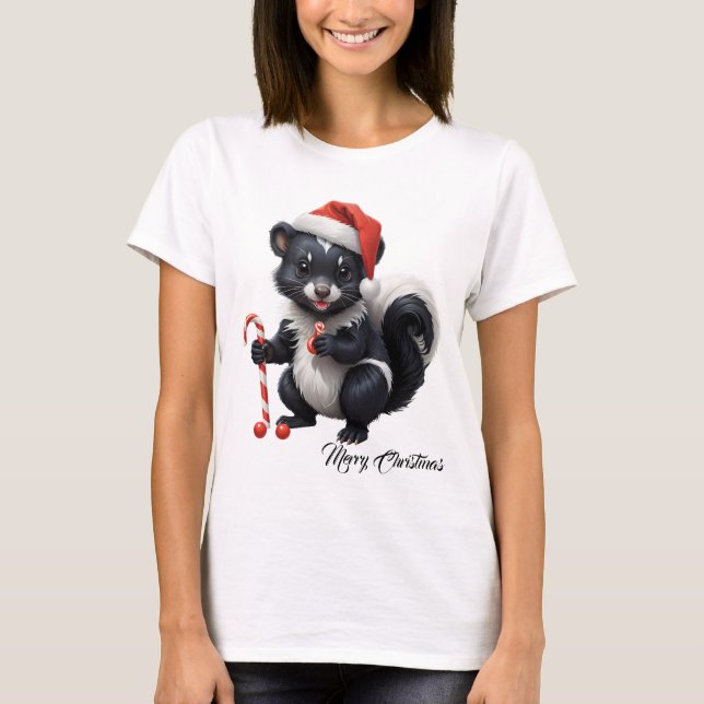 Camiseta Cartoon de Skunk de Natal bonito (Frente)