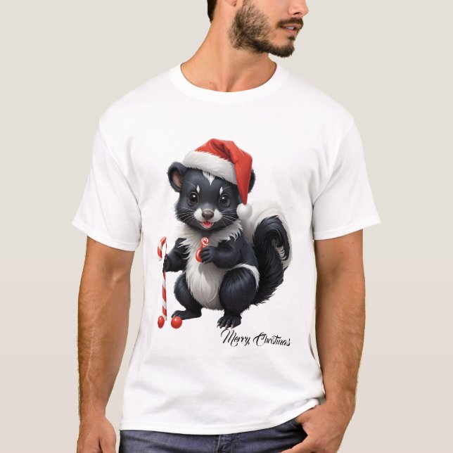Camiseta Cartoon de Skunk de Natal bonito (Frente)