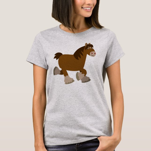 Camiseta Cartoon de Trote Bonito Shire Horse Women T-Shirt (Frente)