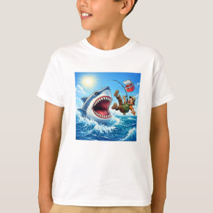 Camiseta Cartoon de Tubarão Pescador