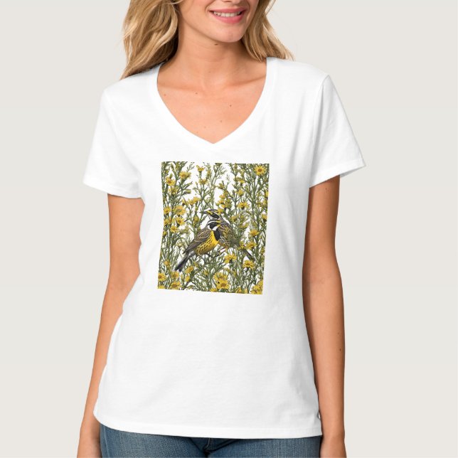Camiseta Cartoon De Um Meadowlark Ocidental 2 (Frente)