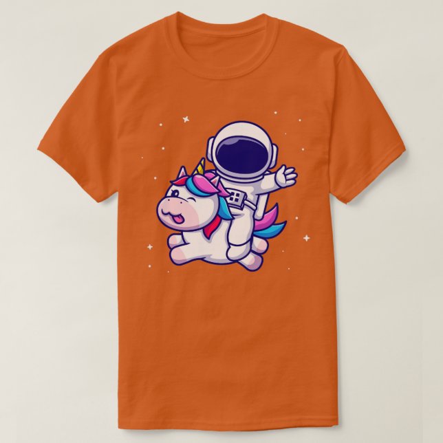 Camiseta Cartoon de Unicórnio Cute Astronauta Circular (Frente do Design)