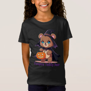 Camiseta Cartoon de Vampiro de Urso de Folha de Halloween S