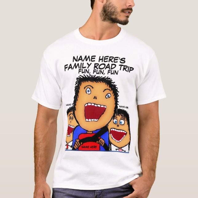 Camiseta Cartoon de Viagem da Família (Frente)