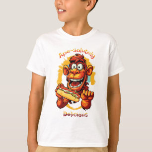 Camiseta Cartoon Design Monkey comendo cachorro quente