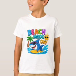 Camiseta 🌊 Cartoon do Tubarão Surfista para Diversão no Ve