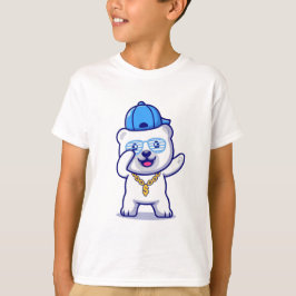 Camiseta Cartoon do Urso Polar Swagggg com Chapéu e Cadeia