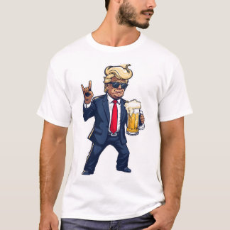 Camiseta Cartoon Donald Trump Em Dose Dinâmica Com Cerveja