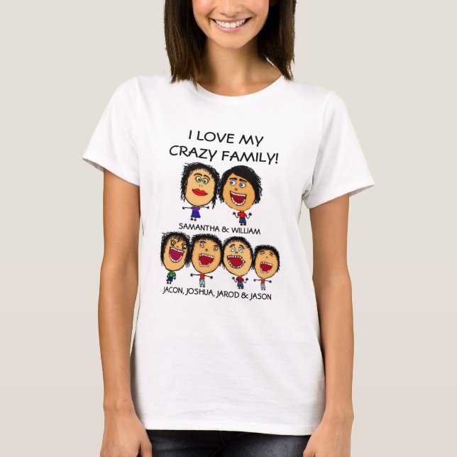 Camiseta Cartoon dos Meus Hilários Quatro Filhos (Frente)