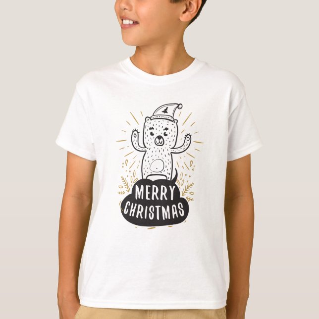 Camiseta Cartoon Dourado Preto Feliz de Natal Engraçado (Frente)