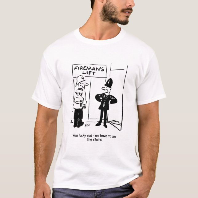 Camiseta Cartoon Engraçado Bombeiro e Policial (Frente)
