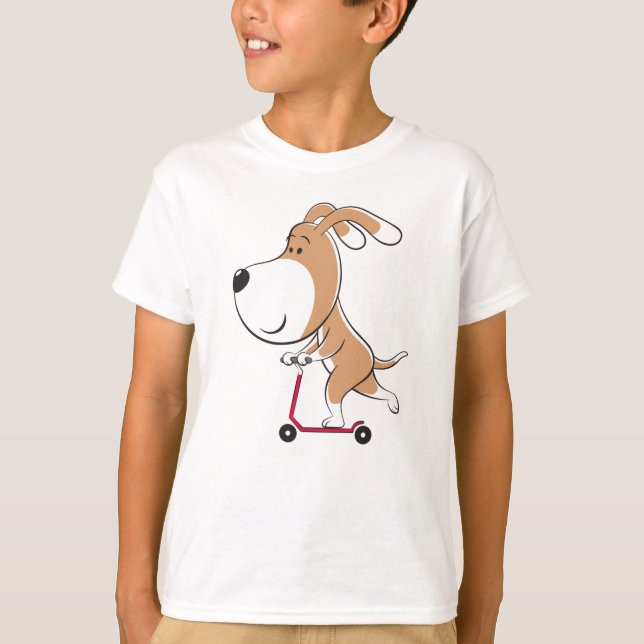 Camiseta Cartoon Engraçado Cachorro Patinete Rapaz T-Shirt (Frente)