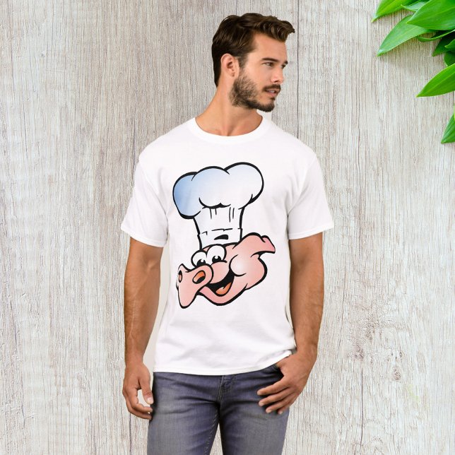 Camiseta Cartoon Engraçado Chef de Porco com Chapéu (Criador carregado)