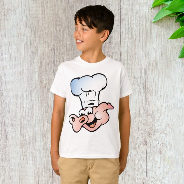 Camiseta Cartoon Engraçado Chef de Porco com Chapéu (Criador carregado)