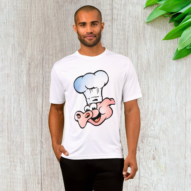 Camiseta Cartoon Engraçado Chef de Porco com Chapéu (Criador carregado)