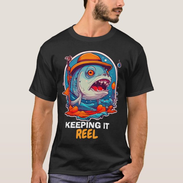 Camiseta Cartoon Engraçado de Pesca (Frente)