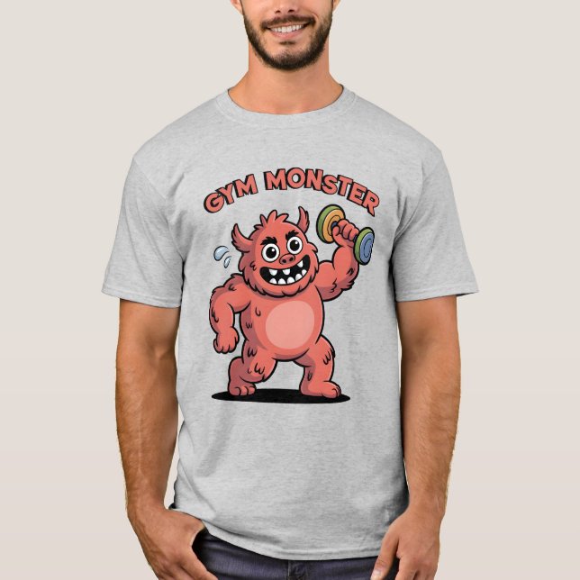 Camiseta Cartoon Engraçado Monstro do Levantamento dos Peso (Frente)
