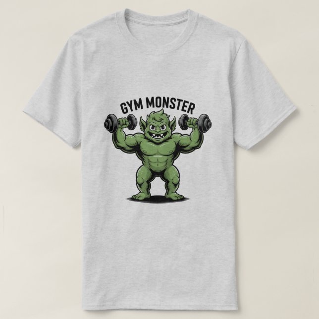 Camiseta Cartoon Engraçado Monstro do Levantamento dos Peso (Frente do Design)