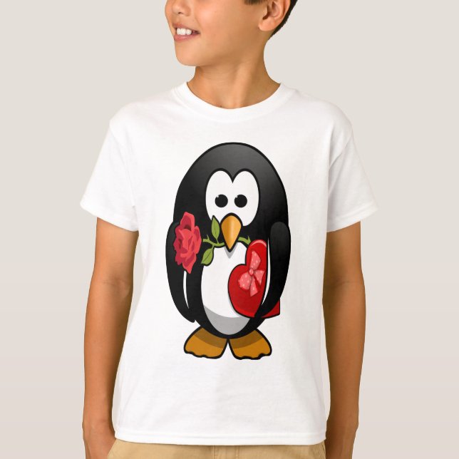 Camiseta Cartoon Engraçado Pinguim Dia de os namorados Boni (Frente)