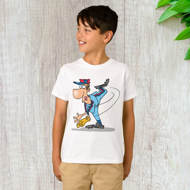 Camiseta Cartoon engraçado Pitcher jogando bola no chão (Criador carregado)