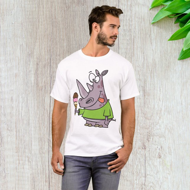 Camiseta Cartoon Engraçado Rino Comendo Sorvete Cugado (Criador carregado)