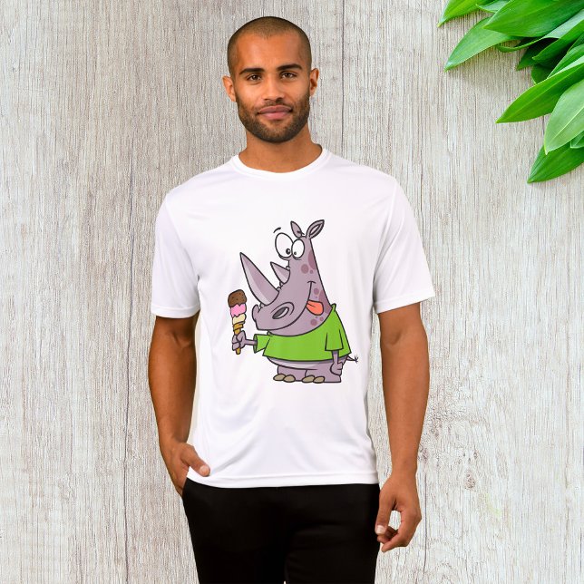 Camiseta Cartoon Engraçado Rino Comendo Sorvete Cugado (Criador carregado)