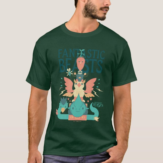 Camiseta Cartoon Fantastic Beasts Emerge From Suitcase (Frente)